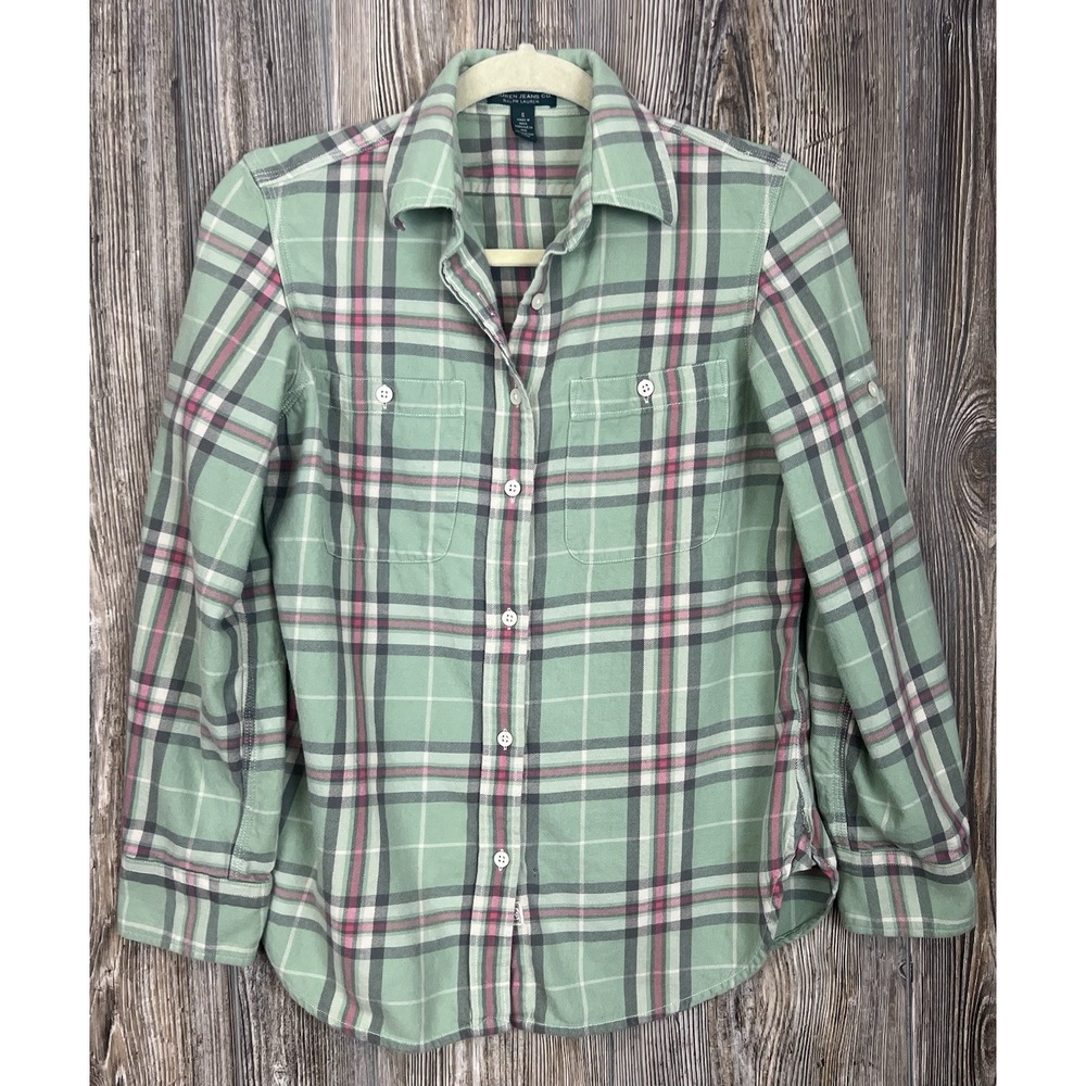Lauren Ralph Lauren Shirt Women S Green Plaid Flannel Cabincore‎ Soft & Cozy